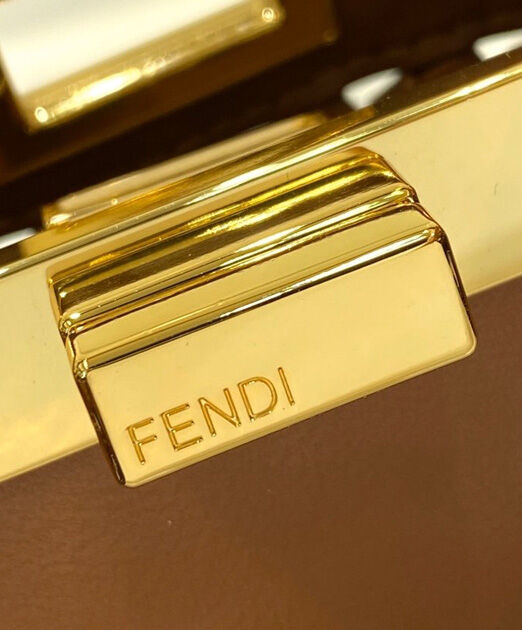 Fendi Peekaboo Iconic Mini Leather Interlace Bag 8BN244 Brown